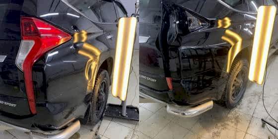 Ремонт вмятины заднего крыла Mitsubishi Pajero без покраски